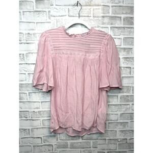 Nanette Lepore Blush Pink Flowy Lace Yoke Blouse Cottagecore Boho L